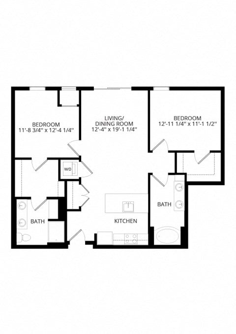 Floor plan for 2 beds, 2 baths, 1087 sqft